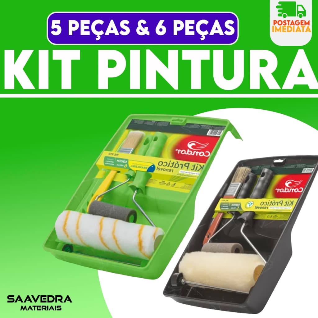 Kit Pintura Casa Parede Rolo Lã Anti Respingo Pincel E Bandeja 5 e 6 Peças Condor