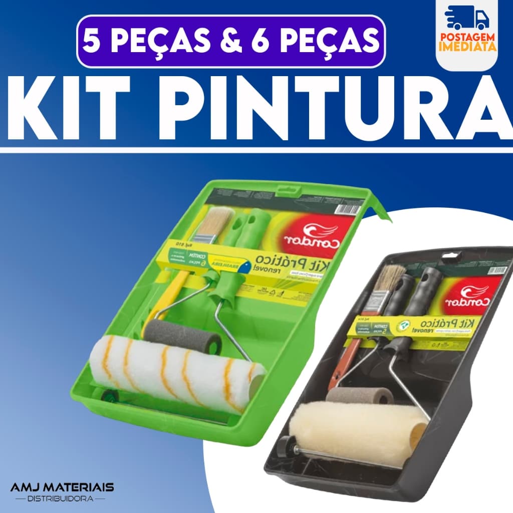 Kit Pintura Casa Parede Rolo Lã Anti Respingo Pincel E Bandeja 5 e 6 Peças Condor