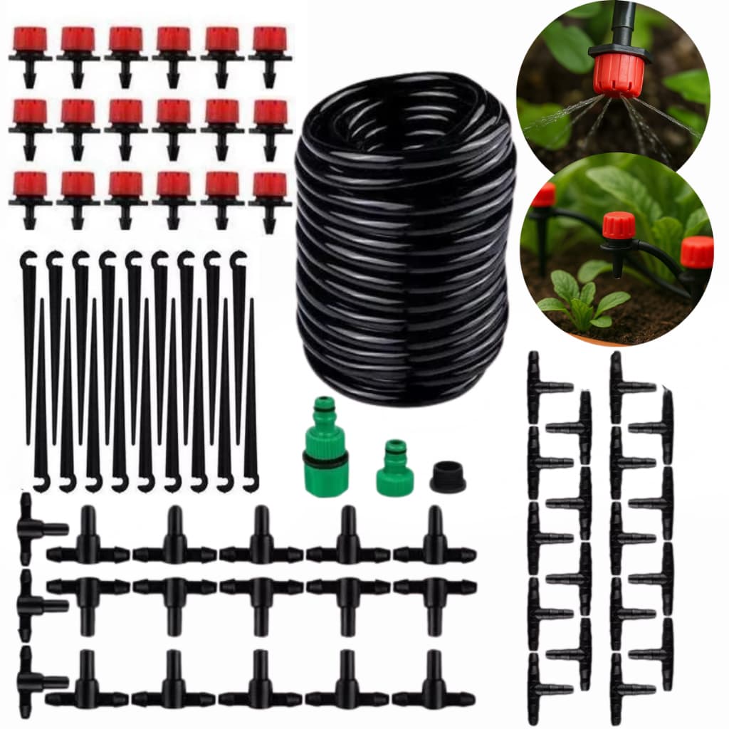 Kit Irrigação Gotejamento Completo com 18 Gotejadores Ajustáveis e 15 Metros de Microtubo p/ Jardim