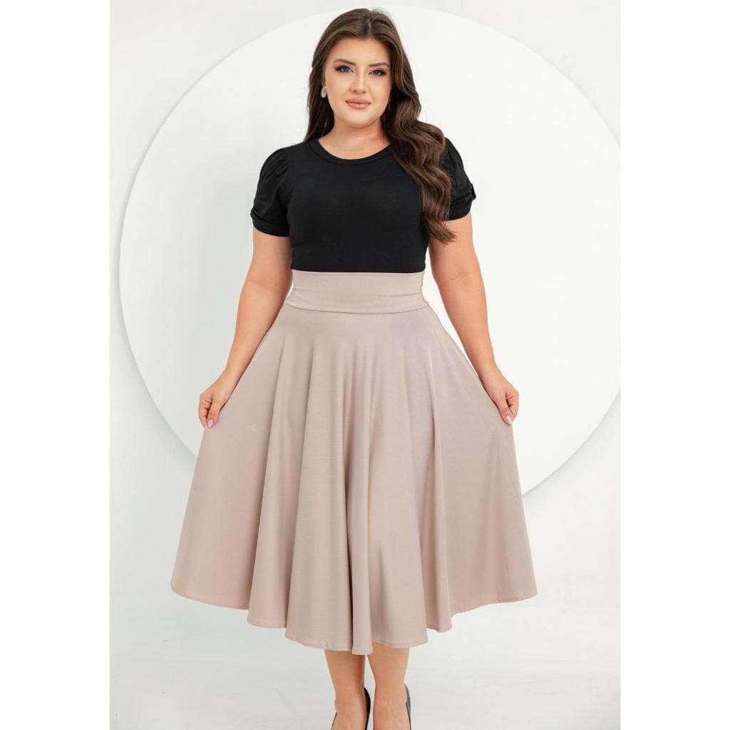 Saia Midi Linho Lisa P Ao G3 Moda Feminina