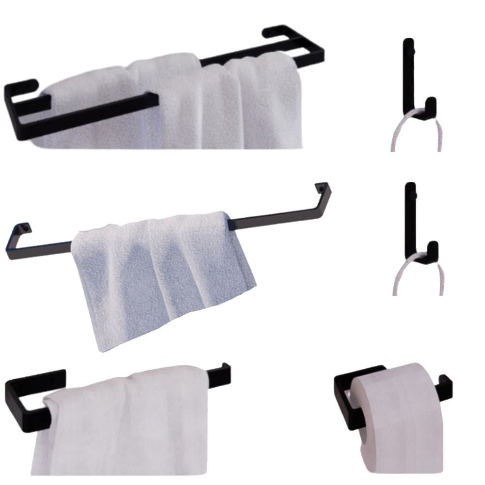Novo Kit Completo Acessórios Para Banheiro Preto 6 Peças Com 2 Toalheiros