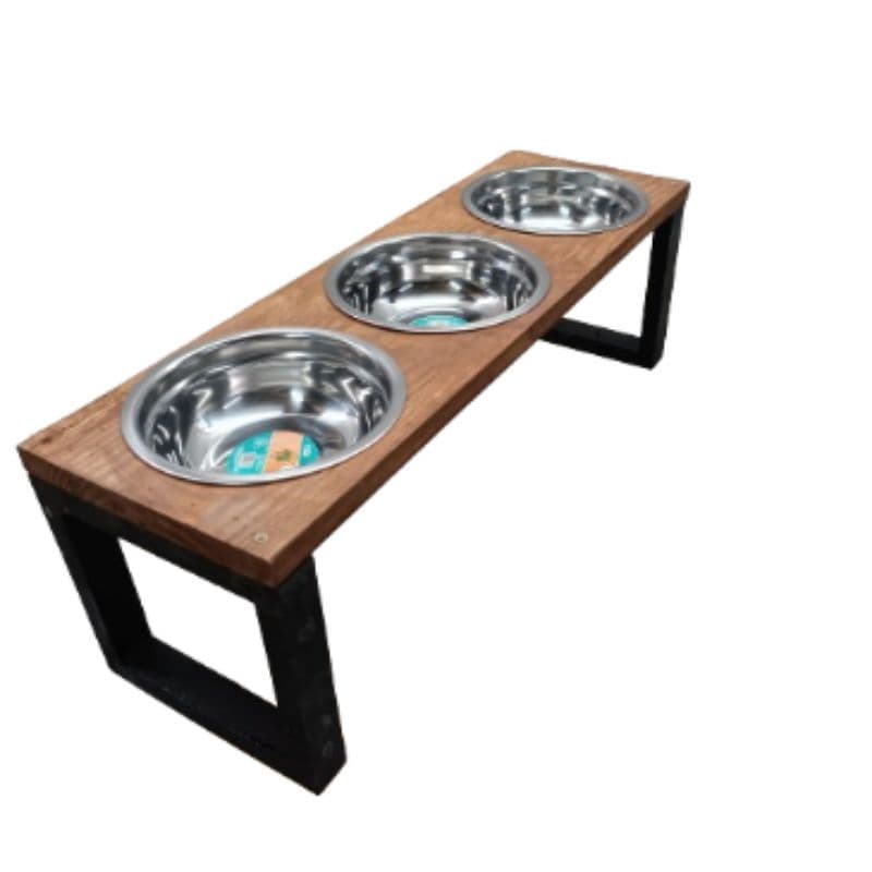 Comedouro para cachorro triplo bowl inox 1,5L alimentador 60x20 tigela