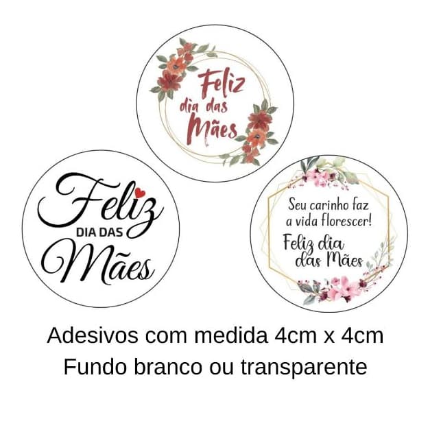 Kit 120 Etiquetas Adesivos Rótulo Dia das Mães 4x4cm para Presentes Lembrancinhas Embalagens Lacre Loja