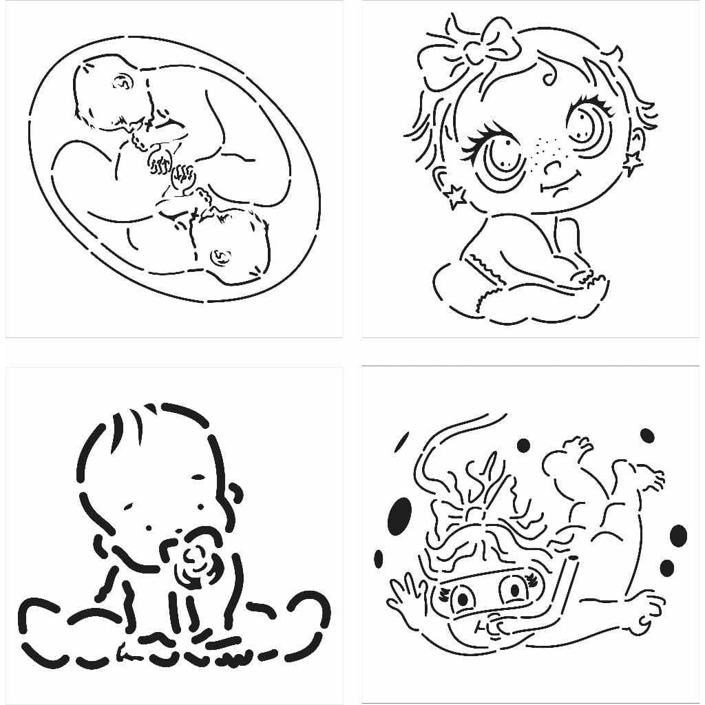 Kit (2) Stencil Gestacional 4 Bebês para pintura na barriga de grávidas