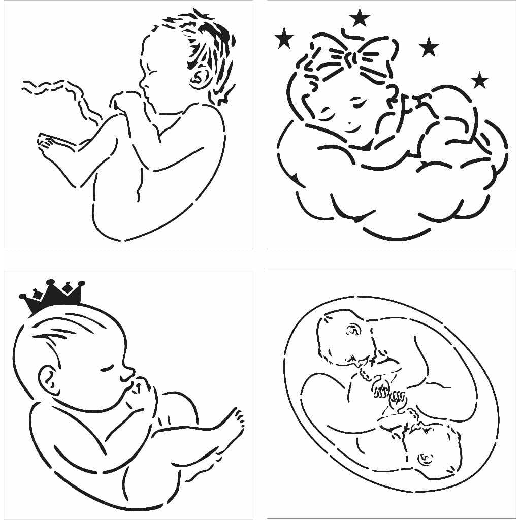Kit (3) Stencil Gestacional 4 Bebês para pintura na barriga de grávidas