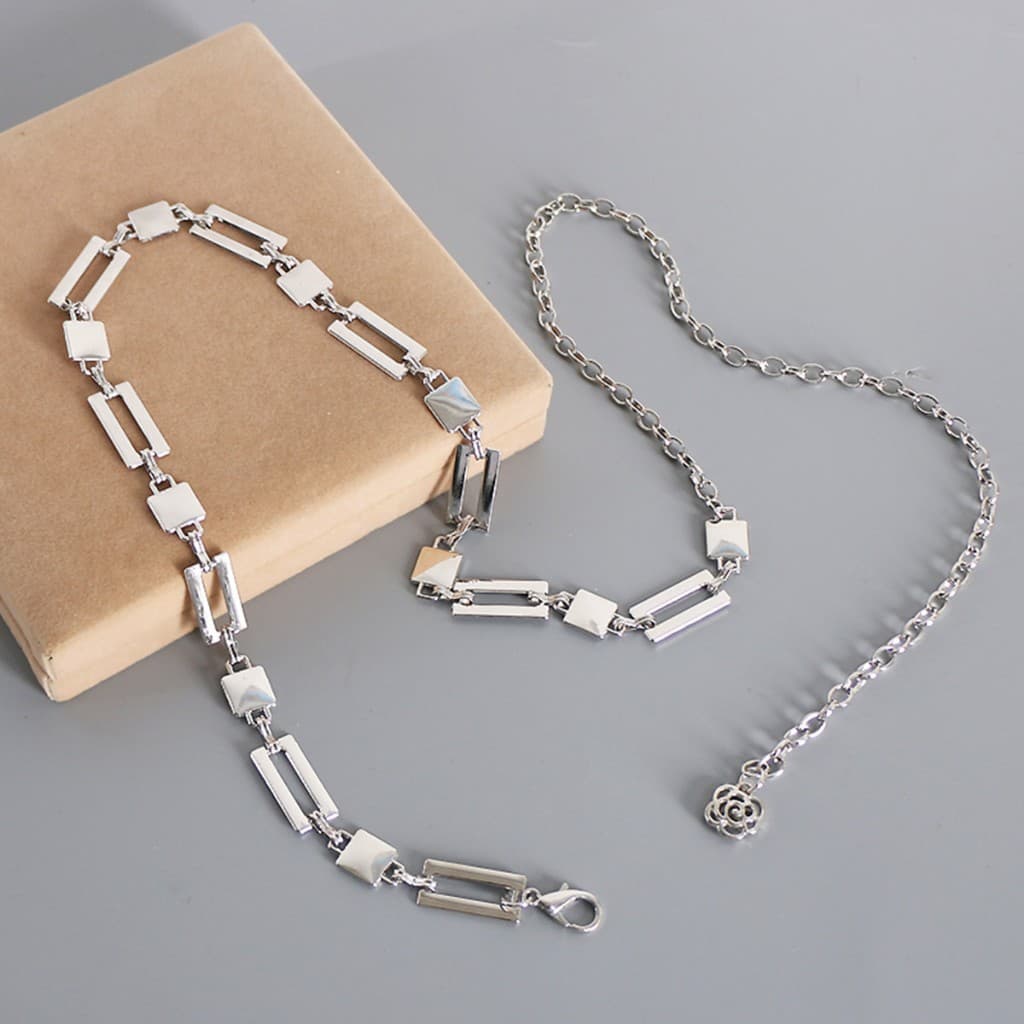 Cintos Feminino Com Corrente Prata De Metal Importado