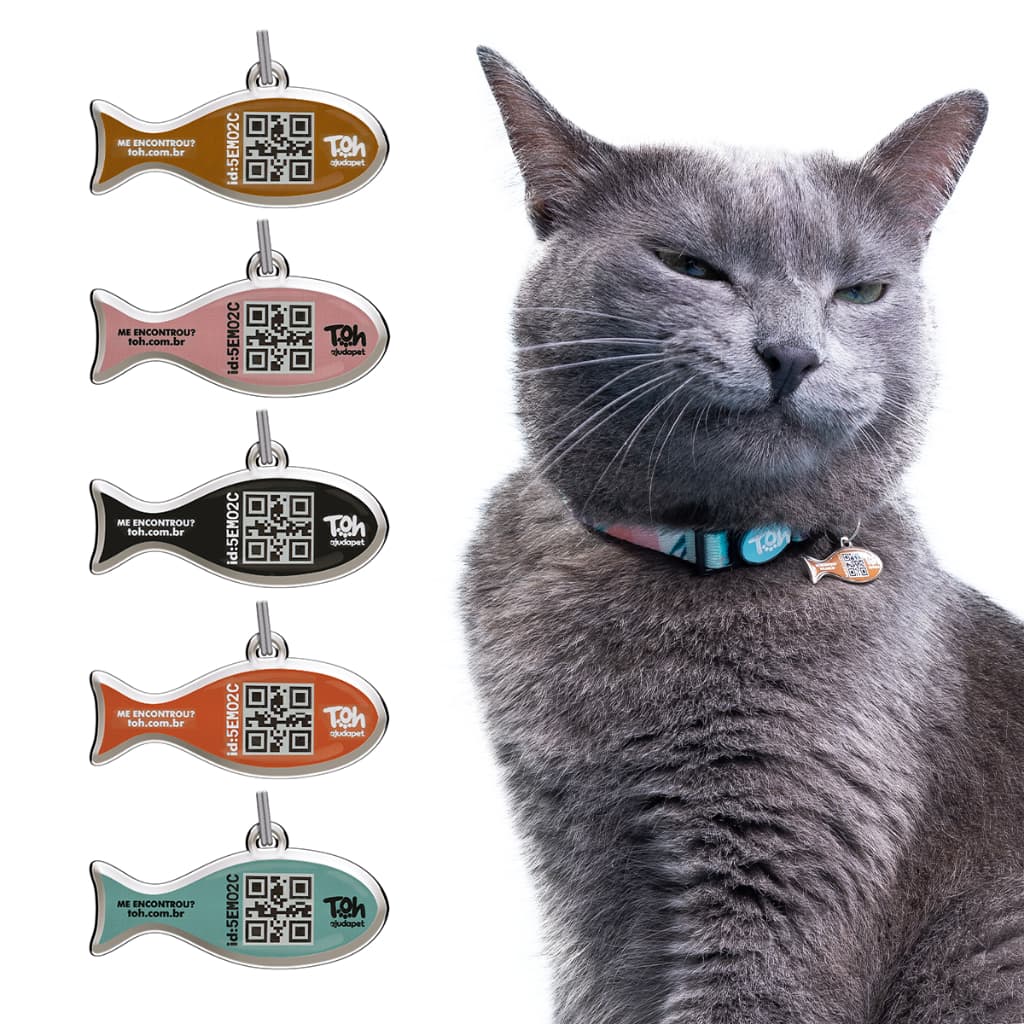 Pingente Plaquinha de Identificação Com QR Code Cadastro Nome e Telefone Para Pet Gato Cachorro