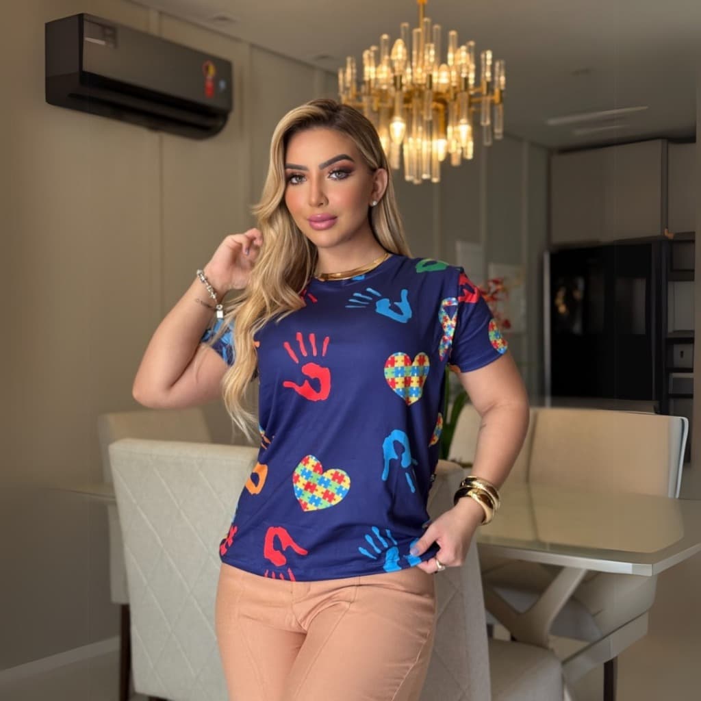 T-shirt Feminina Suede Autismo Camiseta Baby Look Estampada Autista Blusa Manga Curta