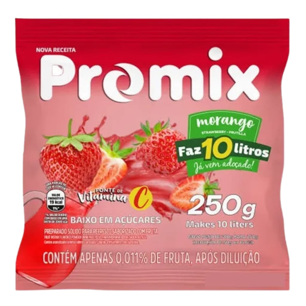Suco Refresco Em Pó Sabor Morango 250g Faz 10 Litros Promix