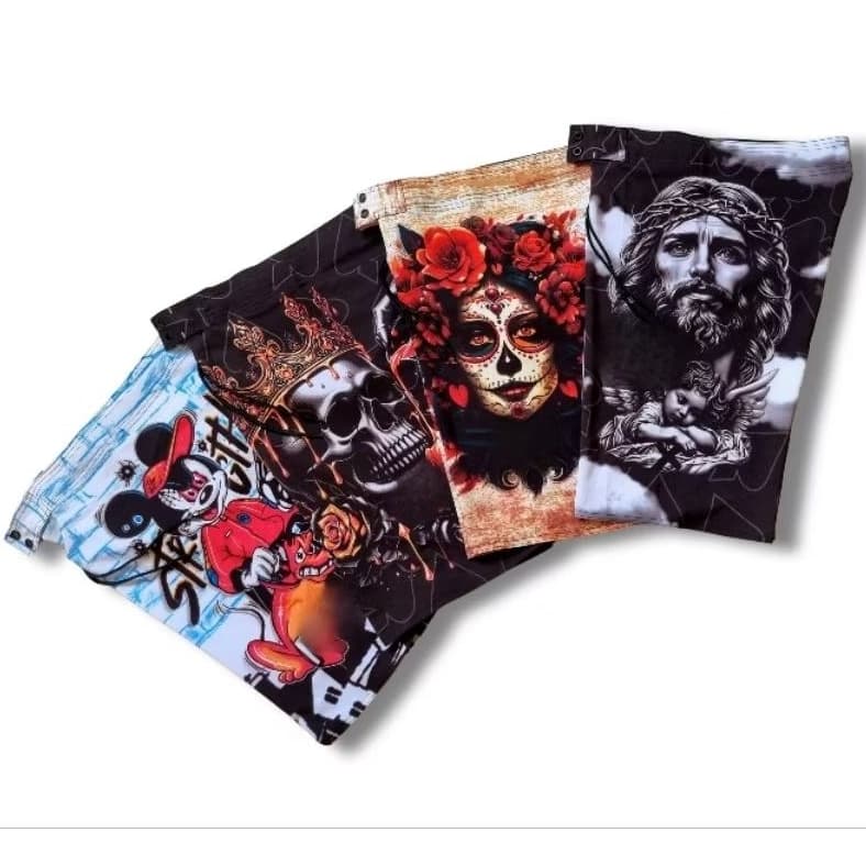 Kit 3 e 5 Bermudas Surf em Tactel Elastano - Desenhos- Alta Performance e Estilo para Seu Desempenho