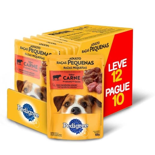 Ração Úmida Pedigree Sachê Cães Adultos Raças Pequenas Carne ao Molho 100g Leve 12 Pague 10