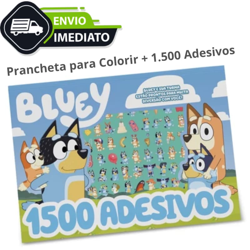 Livro Bluey Prancheta para Colorir + 1.500 Adesivos: Aventura e Criatividade para os Pequenos!