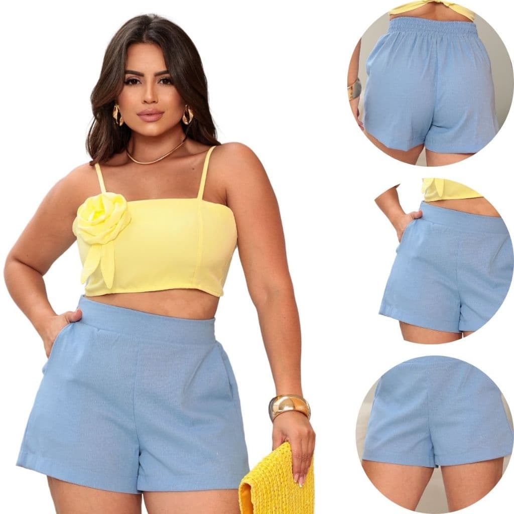 Short Feminino Casual com Bolsos Laterais e Elástico nas Costas Confortável e Estiloso