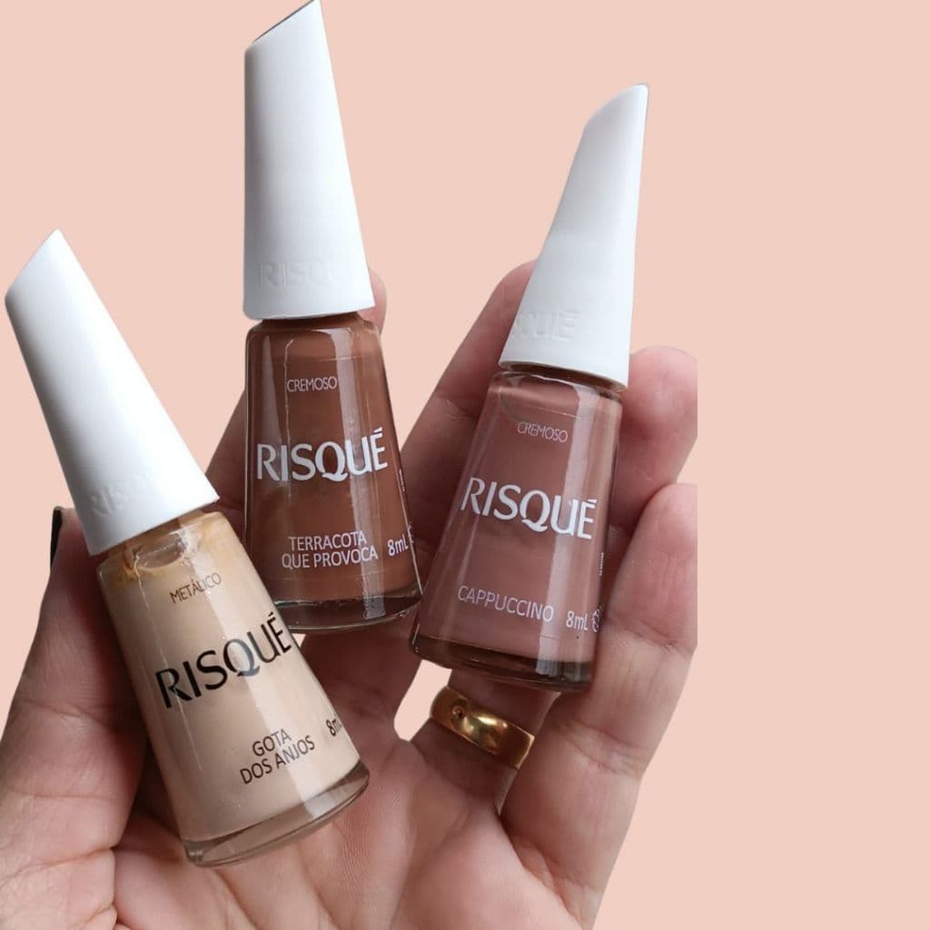 Kit Esmalte Risque Hipoalergenico Terracota que Provoca Gota dos Anjos Capuccino Mocha Mousse