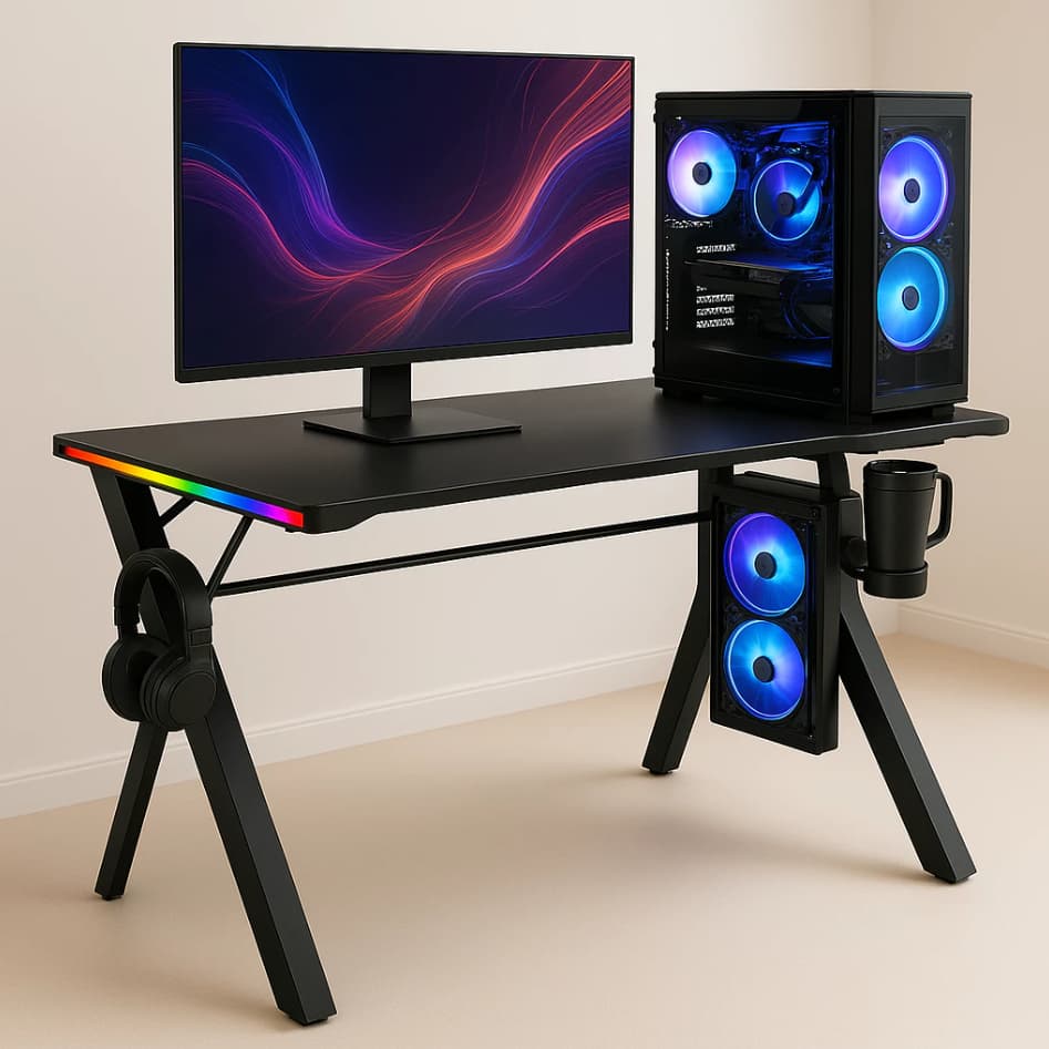 Mesa Gamer em Carbono com Mousepad e LED. MESA PARA COMPUTADOR, escrivaninha para notebook