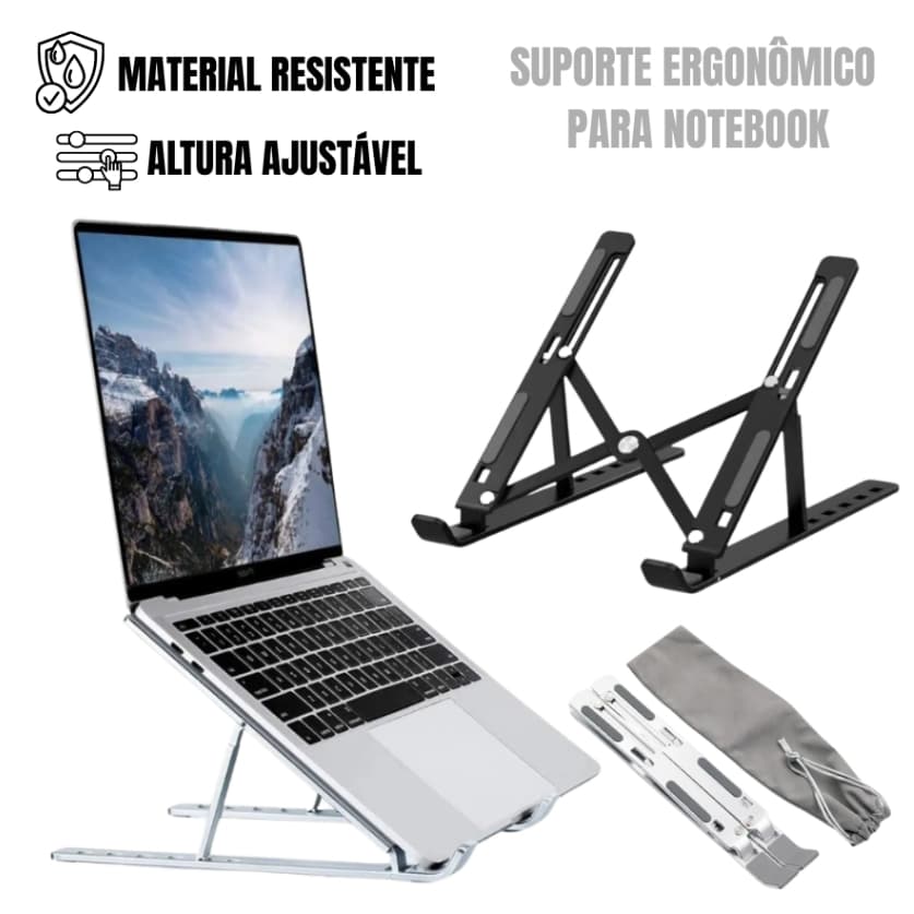 Suporte Para Notebook Alumínio Tablet Ergonômico Dobrável Portátil Base Ajustável Articulado