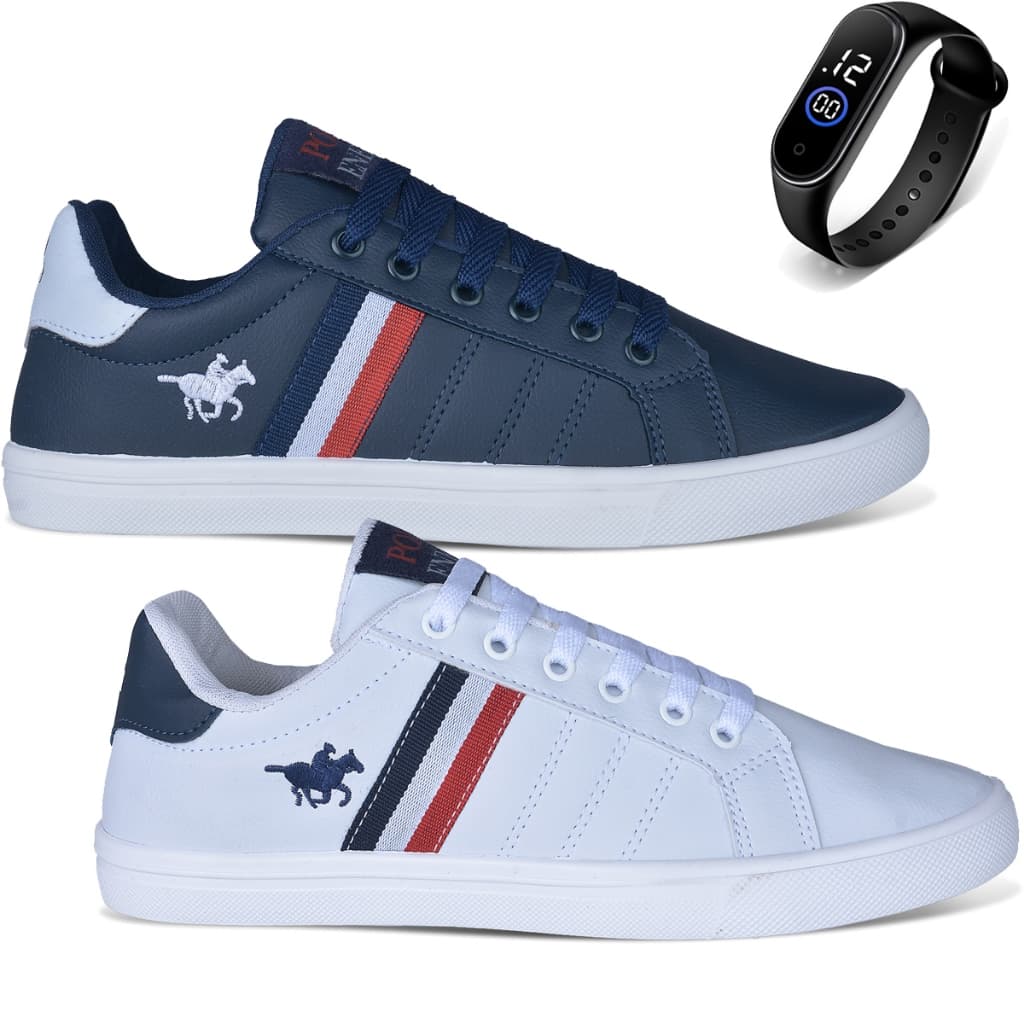 Kit 2 Sapatênis Masculino Polo Energy 3279 Casual Esporte Leve + Relógio LojaReact