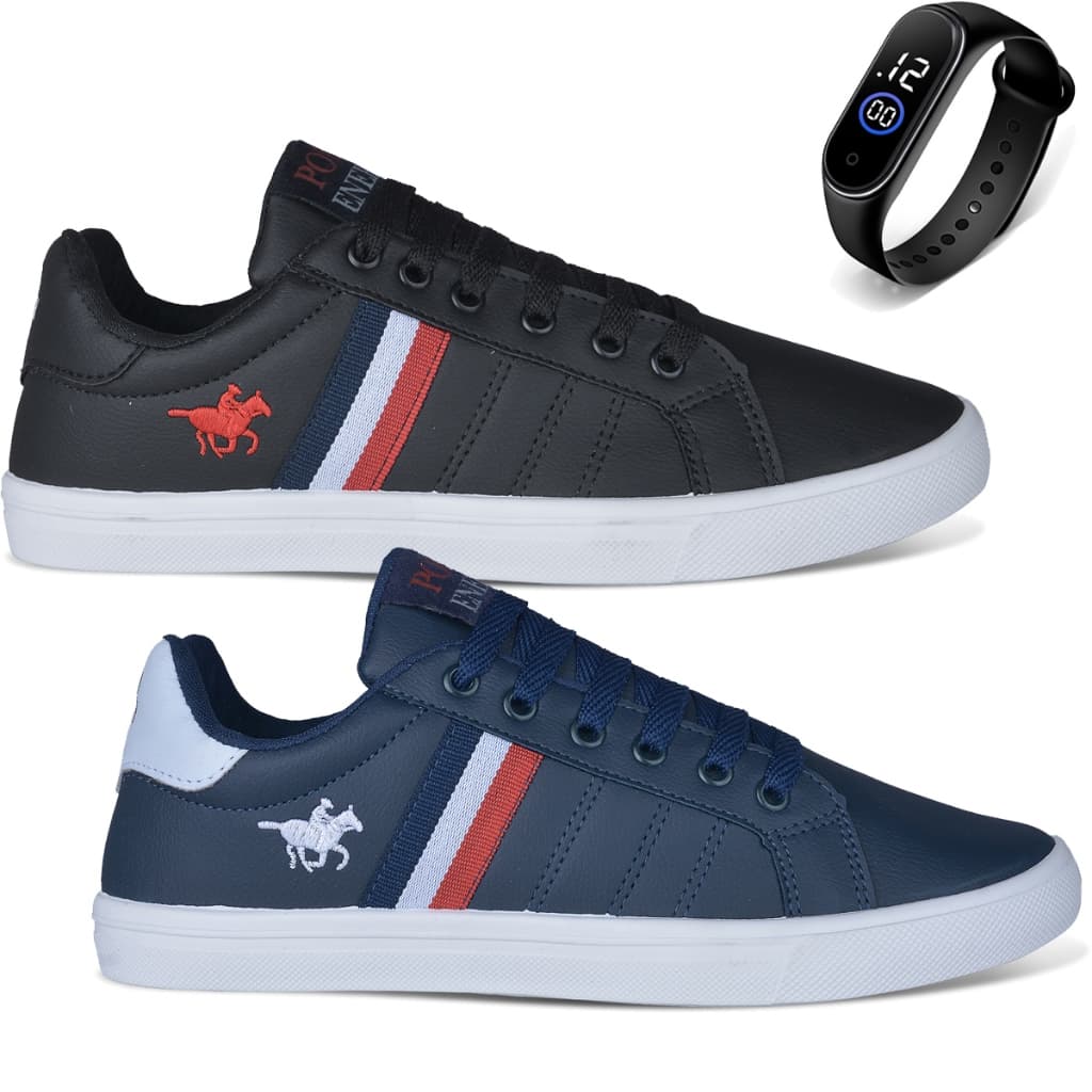 Kit 2 Sapatênis Masculino Polo Energy 3279 Tênis Esporte Mais Vendido + Relógio LojaEvolution