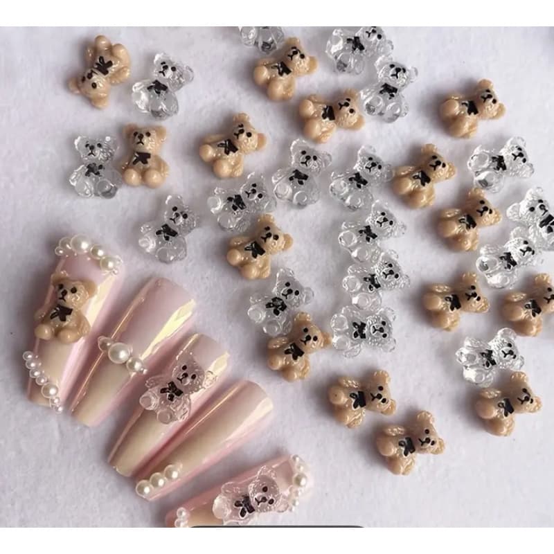 Urso Charms de Unha, Resina Transparente e Caqui Misturada Decorações de Unha, Fofo DIY Jelly Bear Joia de Unha 10PÇS