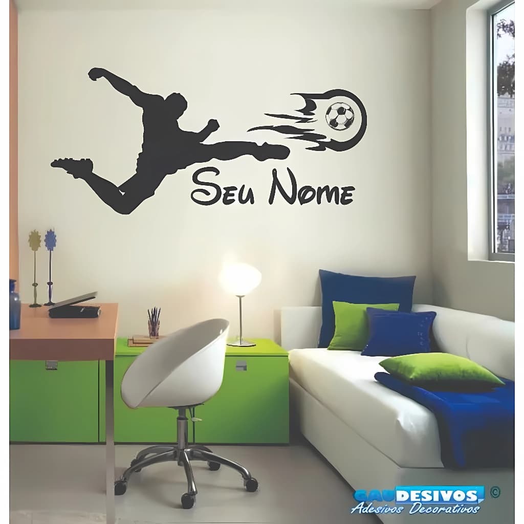 Adesivo De Parede Futebol Personalizado Com Nome 1,10x48cm Decorativo de Parede - 921