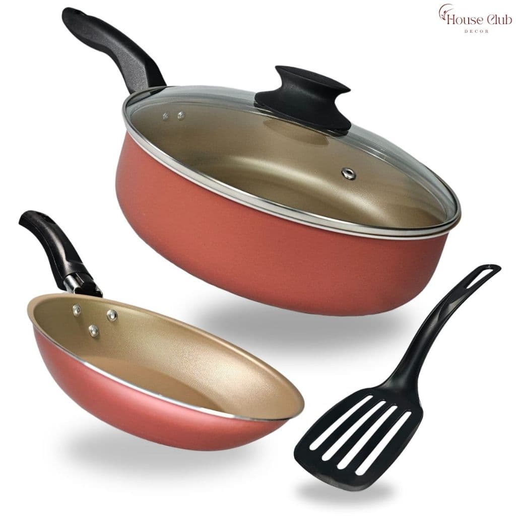 Kit Frigideira Alta 22 cm com Tampa de Vidro e Frigideira Francesa 16 cm Antiaderente Teflon Cereja