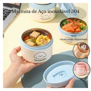 Marmita lancheira solada para crianças de 530ml com colher e panela Forro de aço inoxidável com colher 3cores disponivel
