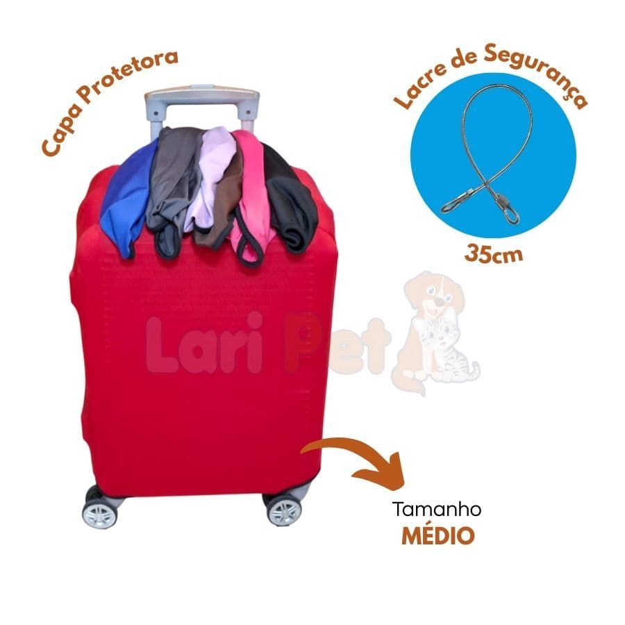 Lacre de Segurança Anti Furto Reutilizável + Capa Proteção Tam. MÉDIO de Mala Bagagem Kit Viagens