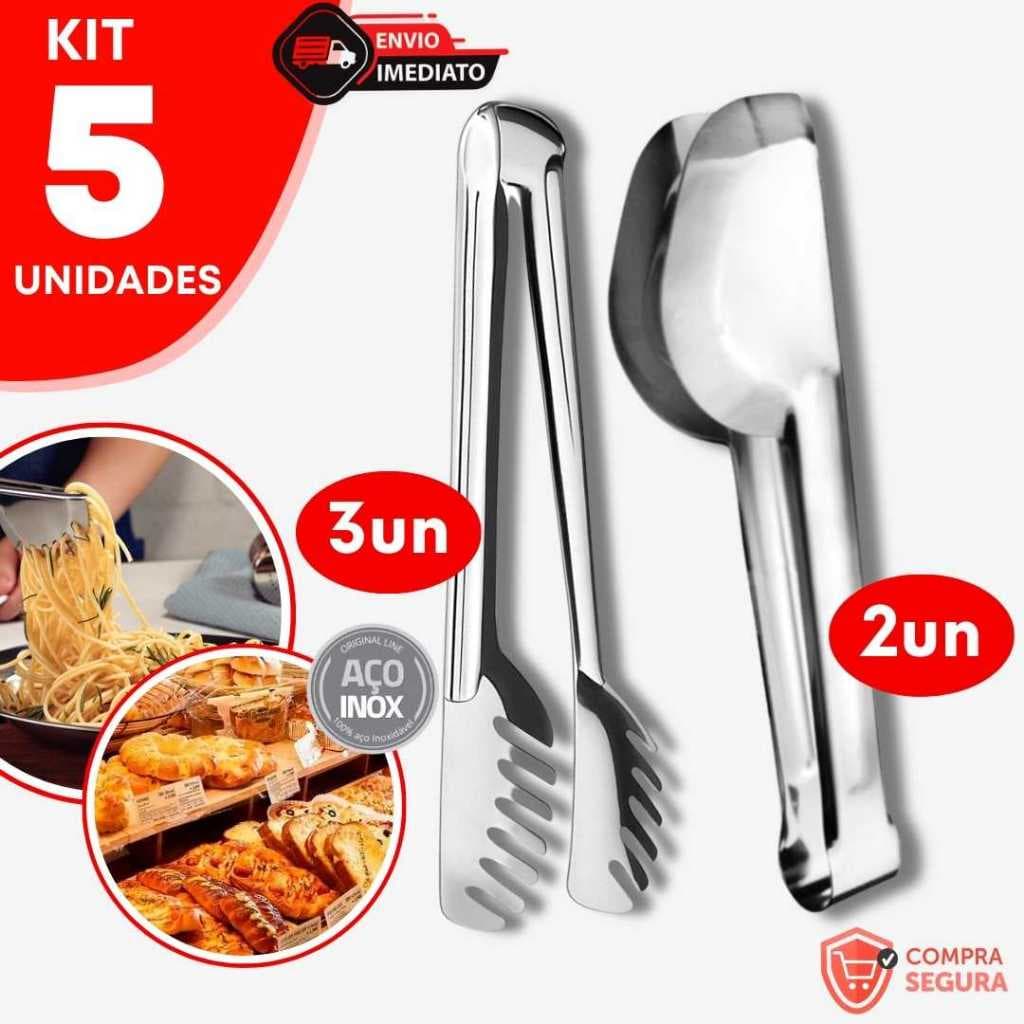 Kit 5 - 3 Pegador Massa + 2 Pegador Universal Salada Utensílio Cozinha Buffet Espaguete Bares Casa