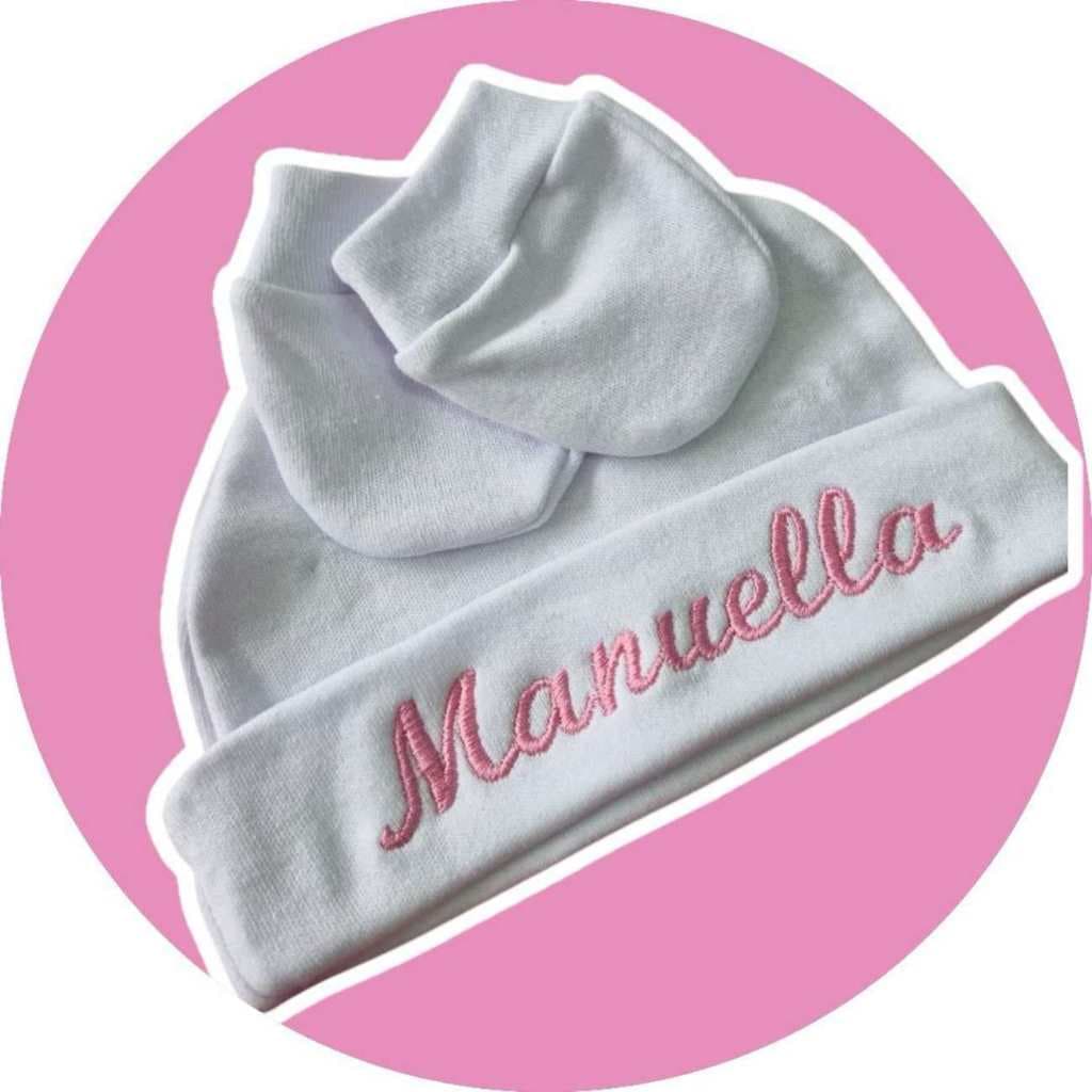 Kit 1 Touca Personalizada c/ Nome e 1 Par de Luvinhas