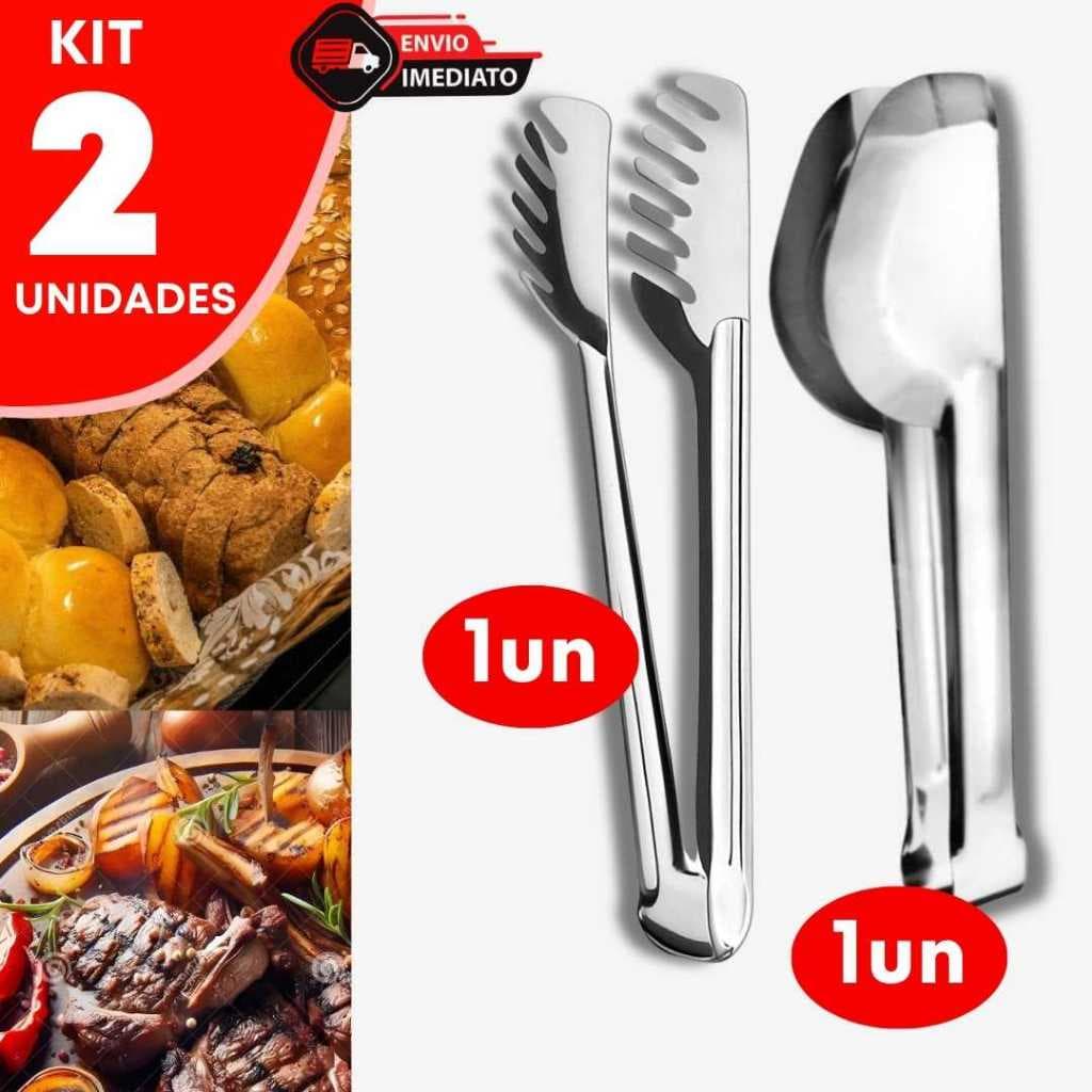 Kit 1 Pegador Massa + 1 Pegador Universal 20cm Aço Inox Utensílio Cozinha Festa Buffet Carne Fruta