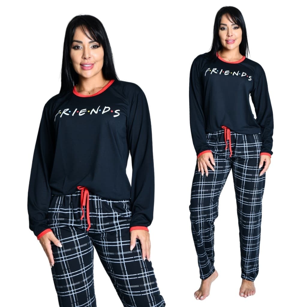 Pijama Longo Feminino Malha Inverno Adulto Manga Comprida Promoção Frio Personagens