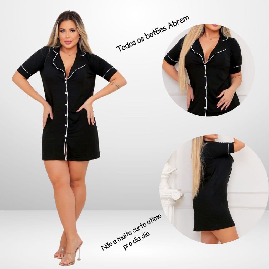 Camisola Feminina Manga Curta com Botões  Estilo Pijama Americano maternidade