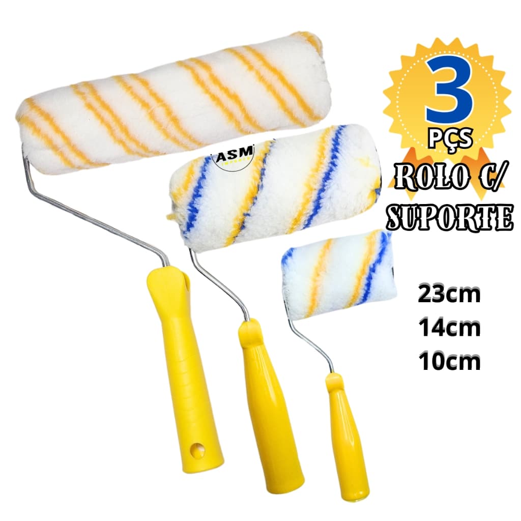3 Rolos de Pintura com 3 tamanhos 23cm 14cm 10cm Conjunto de rolos de pintura com suporte