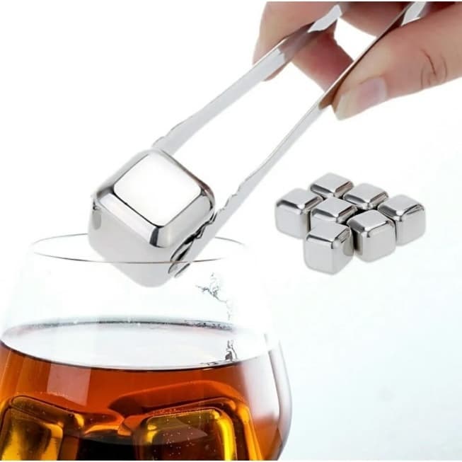 Pedra Cubo Gelo Aço Inoxidável Reutilizável 6 Unidades