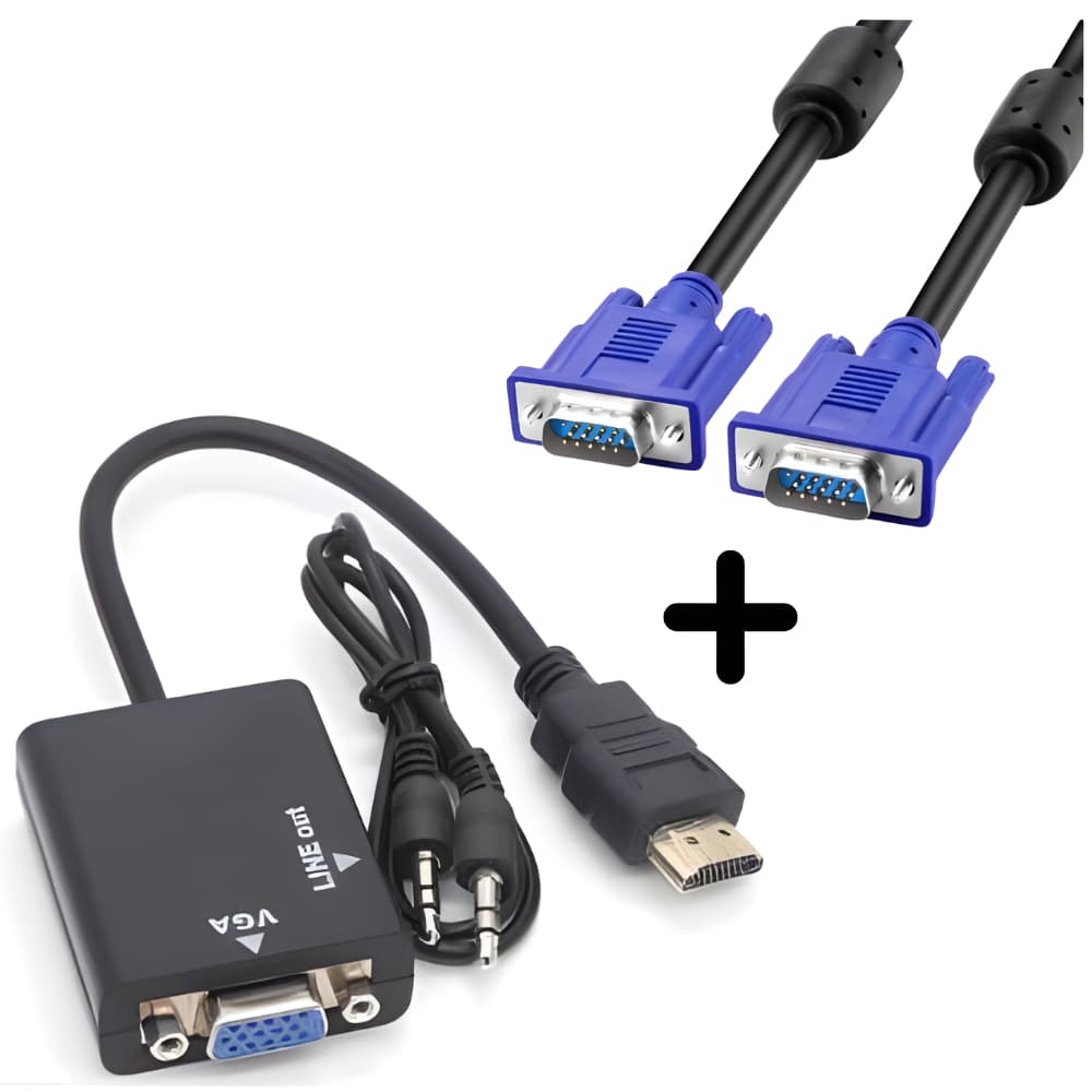 Cabo Vga Monitor Projetor Lcd Pc Tv + Adaptador de vídeo cabo  Para computador ou vídeo game– HDMI VGA GT-HDMIVGA