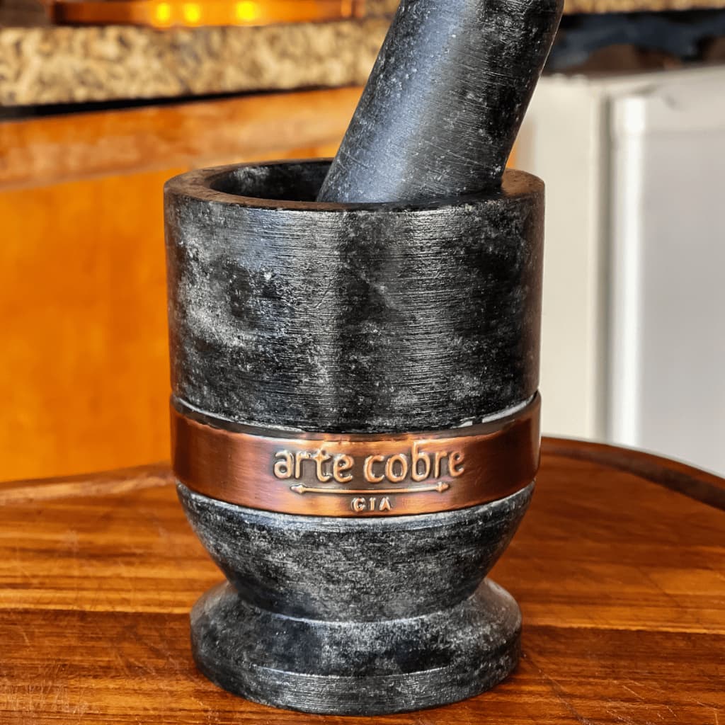Pilão De Pedra Gourmet Cobre Envelhecido