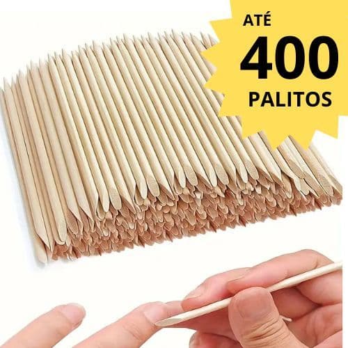 Kit até 400 Palito de Unha Cutícula Espátula Madeira Manicure