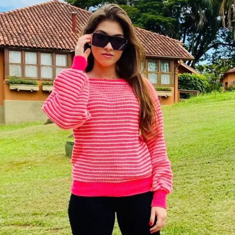 Blusa Feminina Listrada Manga Longa Trico Moda Inverno Frio Tricot