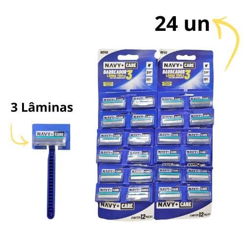 Barbeador Descartável 3 Lâminas com Fita Lubrificante – Cartela 12 ou 24 Unidades | Envio Rápido