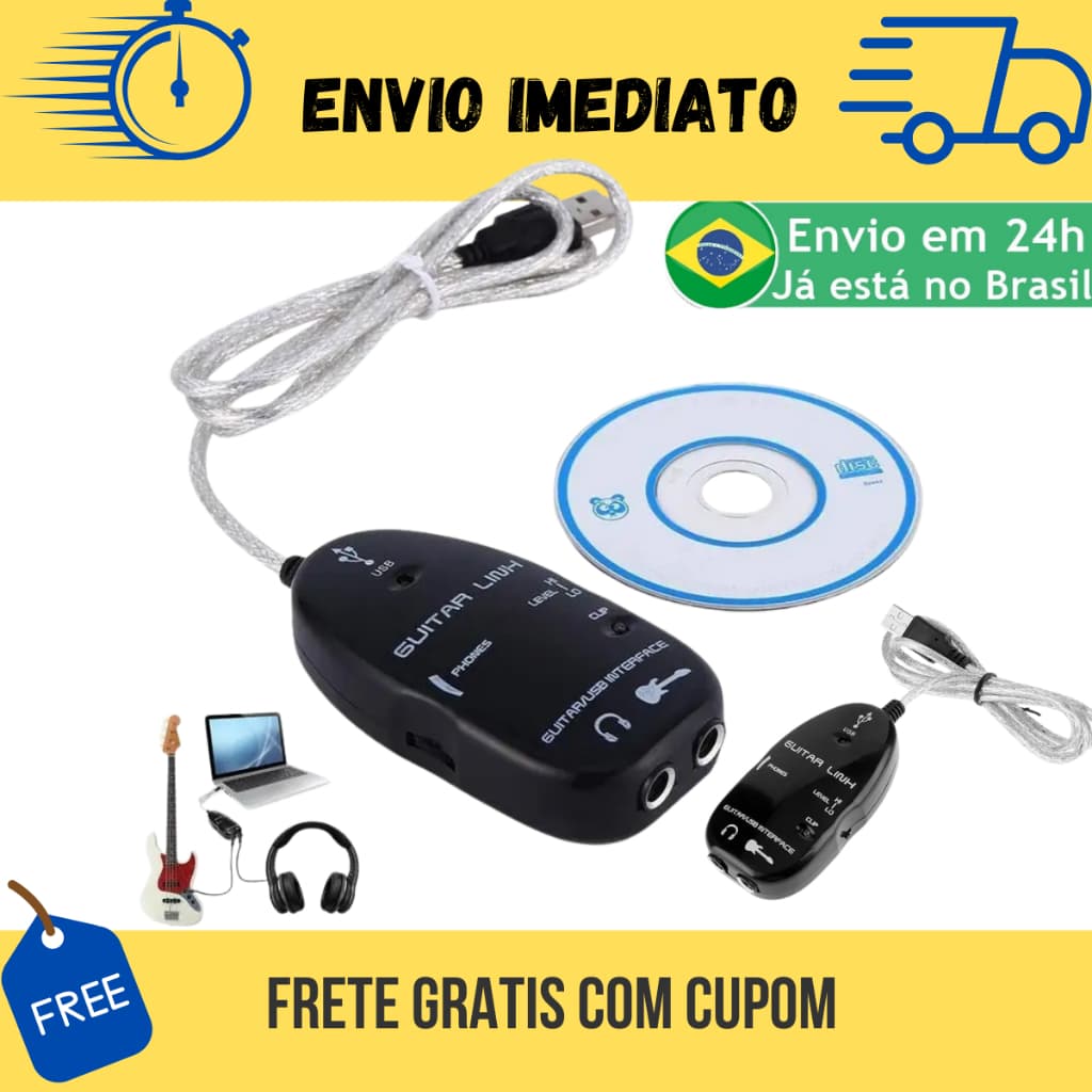 Adaptador usb Guitar Link P10 Interface Guitarra Baixa Pc Notebook