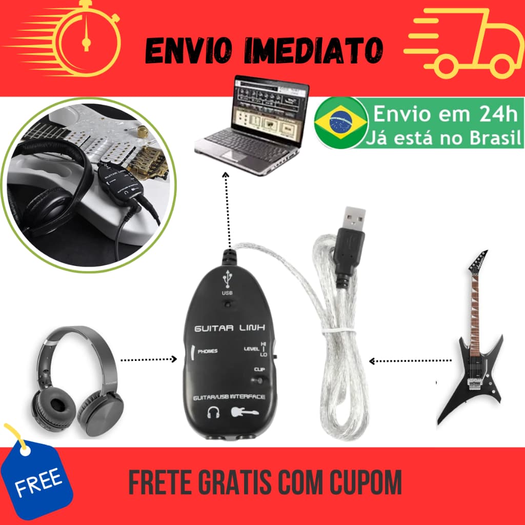 Adaptador usb Guitar Link P10 Interface Guitarra Baixa Pc Notebook