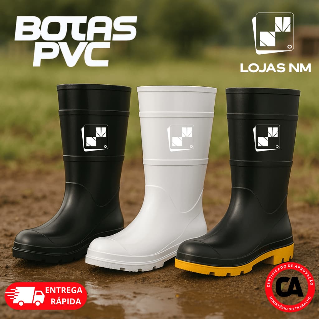 Bota De Borracha Forrada Galocha PVC Para Trabalho Cano Médio Impermeável Com CA Antiderrapante