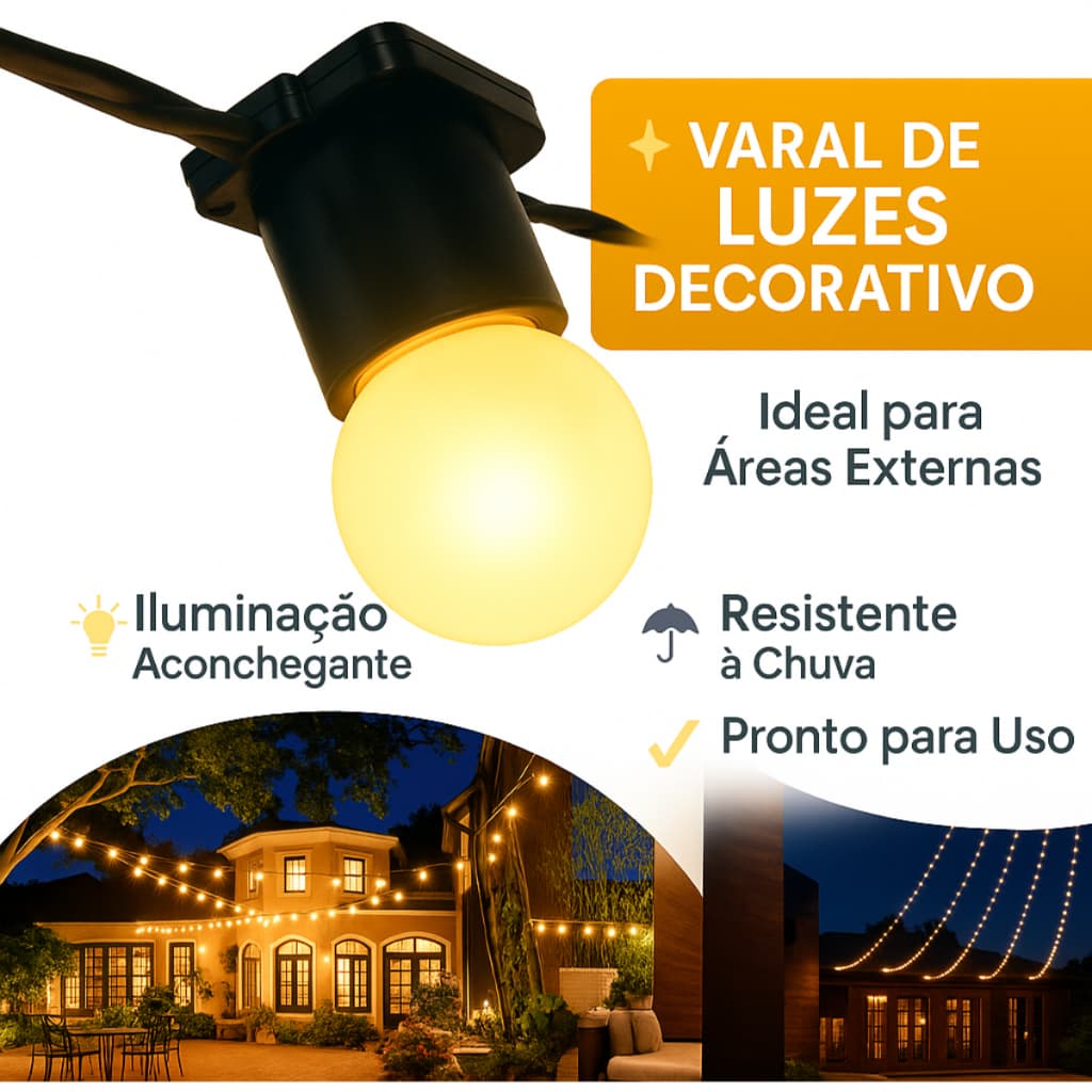 Varal de luzes 100 metros LED quente frio luzes lâmpadas inclusas amarelo branco gambiarra festão