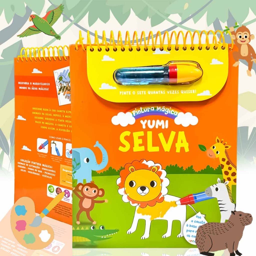 Livro De Colorir Infantil : Pinte Com Água Animais Da Selva | Com Caneta Mágica E Espiral Para Crianças