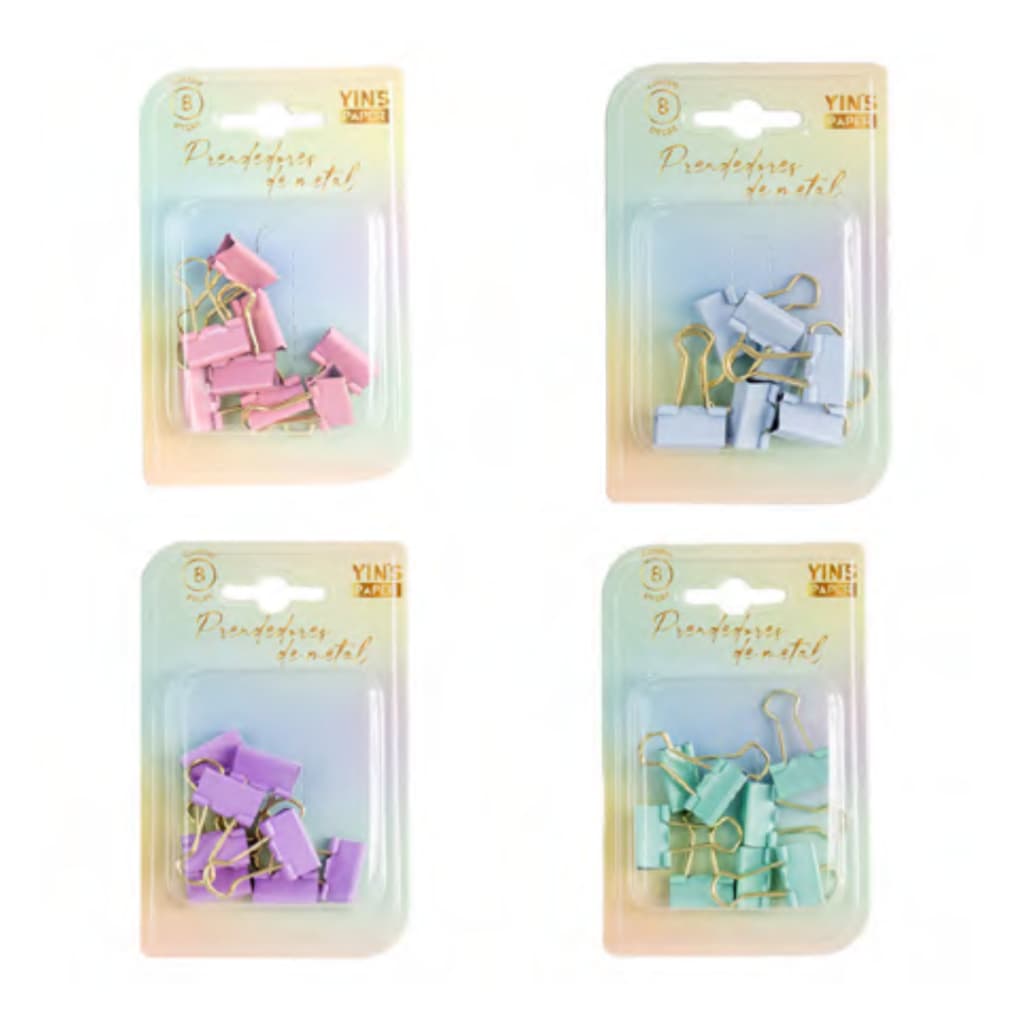 Prendedor de Papel Binder  Clips em Tons Pastel e Dourado 19mm com 8 und (escolha a cor)