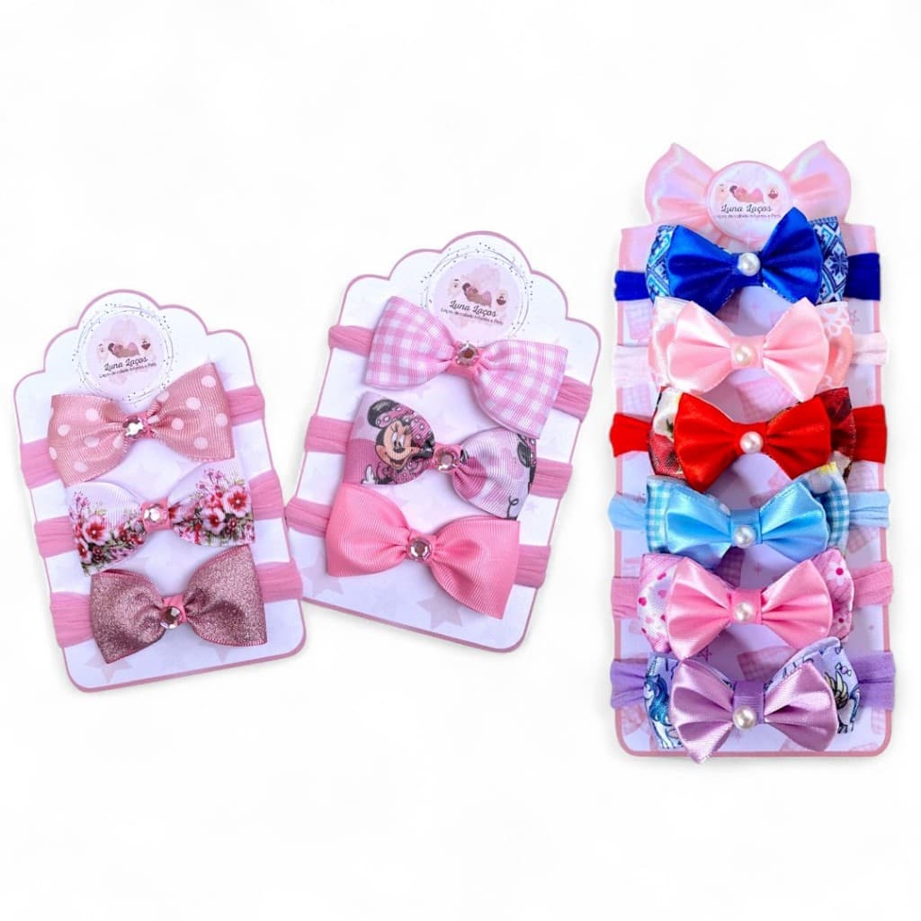 Kit 12 laços de bebê Lacinhos de Bebê Cetim laços de cabelo infantil Faixinha Tiarinha Rn