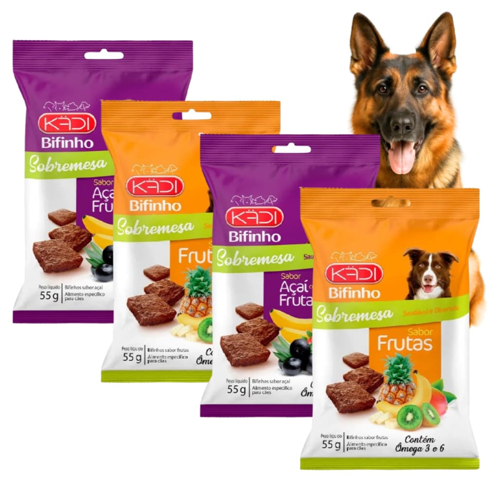 Bifinho Para Cães 55g Sabor Açai Frutas Kadi 4 Unidades Fórmula Gran Natural Cão Plus Special Premium Dogs