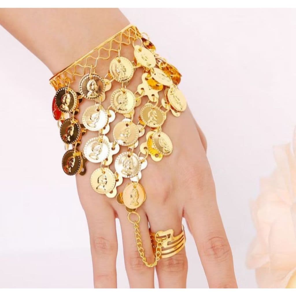 Pulseira com Anel de Moeda para Dança de Ventre Cigana Indiana Fantasia
