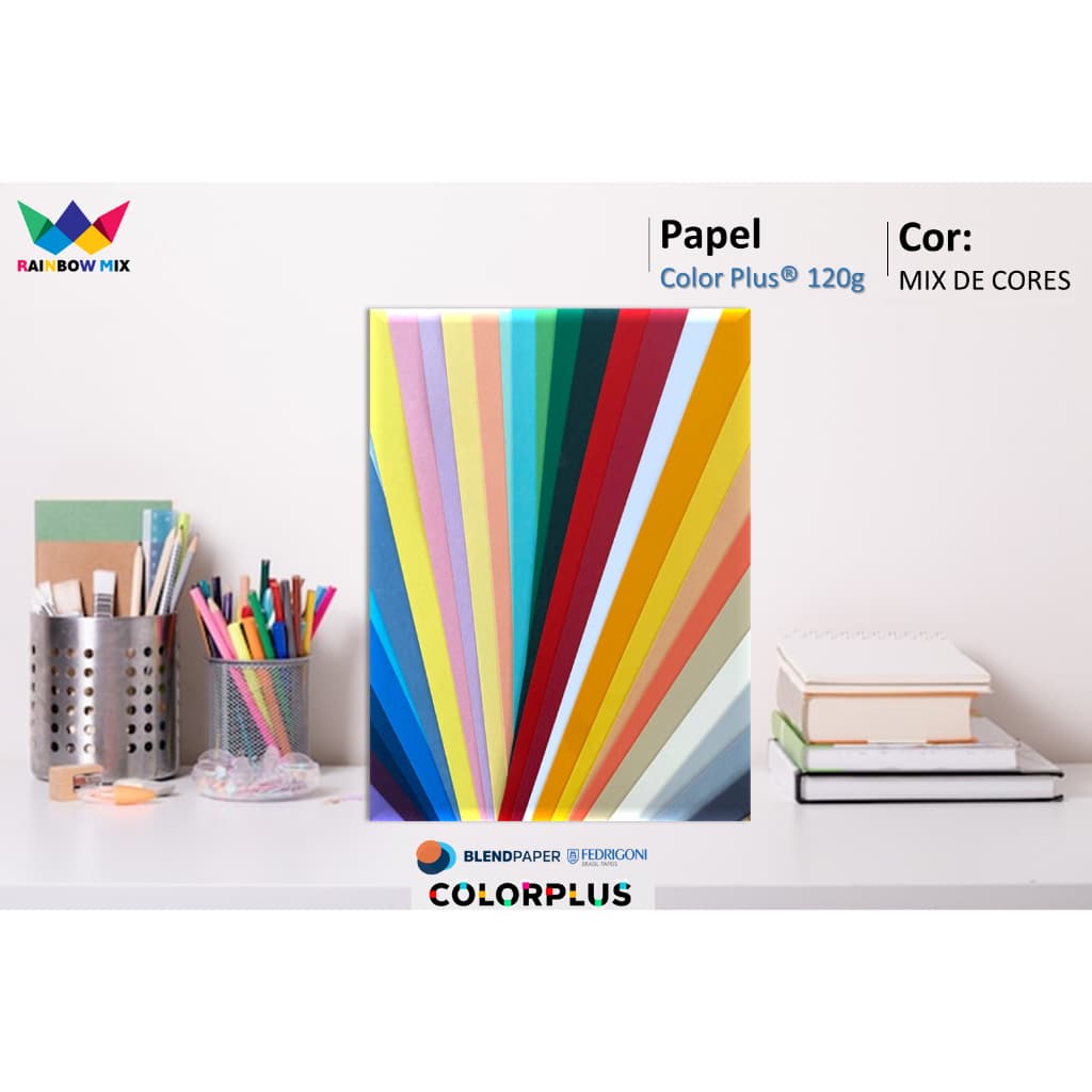 Papel Color Plus 120g - A4 Massa Colorida - 25 Folhas várias cores