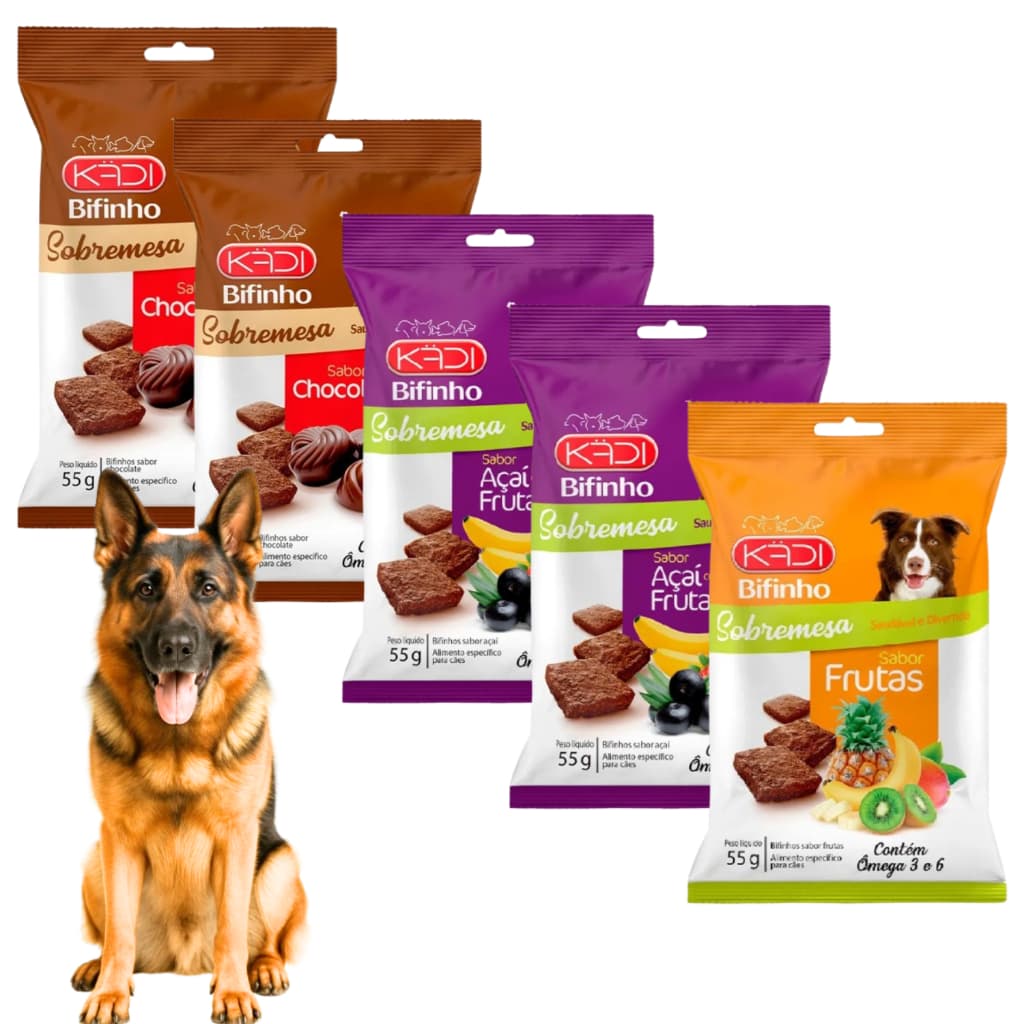Bifinho Para Cães 55g Sabor Açai Fruta Chocolate Kadi 5 Unidades Fórmula Gran Natural Cão Plus Special Premium Dogs